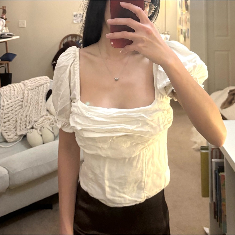 Abercrombie & Fitch White Puff Sleeve Top